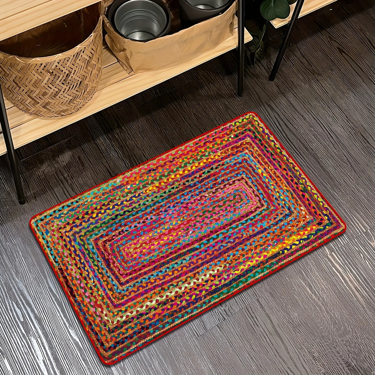 tapis multicolore patchwork rustique imperméable résistant saleté maison entrée cuisine salle bain