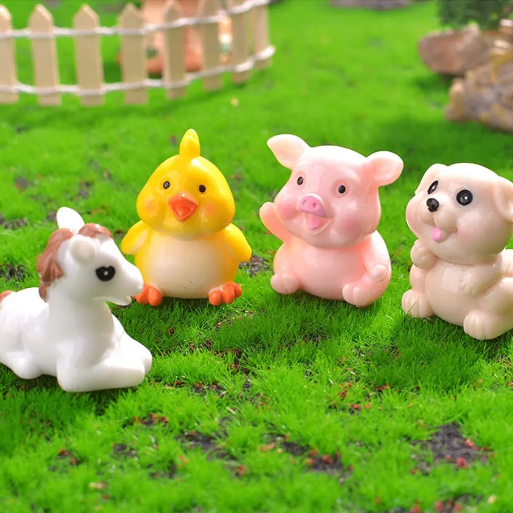 figurines animaux zodiaque résine finition mat cartoon mignon couleurs vives yeux noirs sourire rose