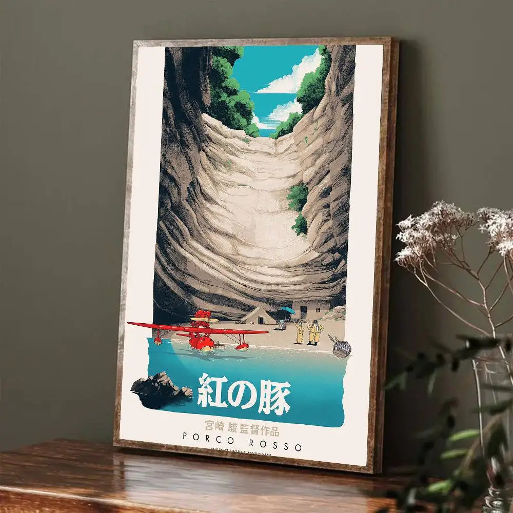 affiche moderne porco rouge dessin animé illustration personnage avion paysage mural chambre salon