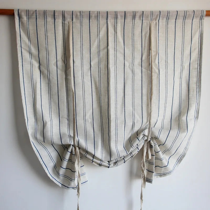 rideau occultant coton lin beige bleu rayures verticales classique maison fenêtre salon