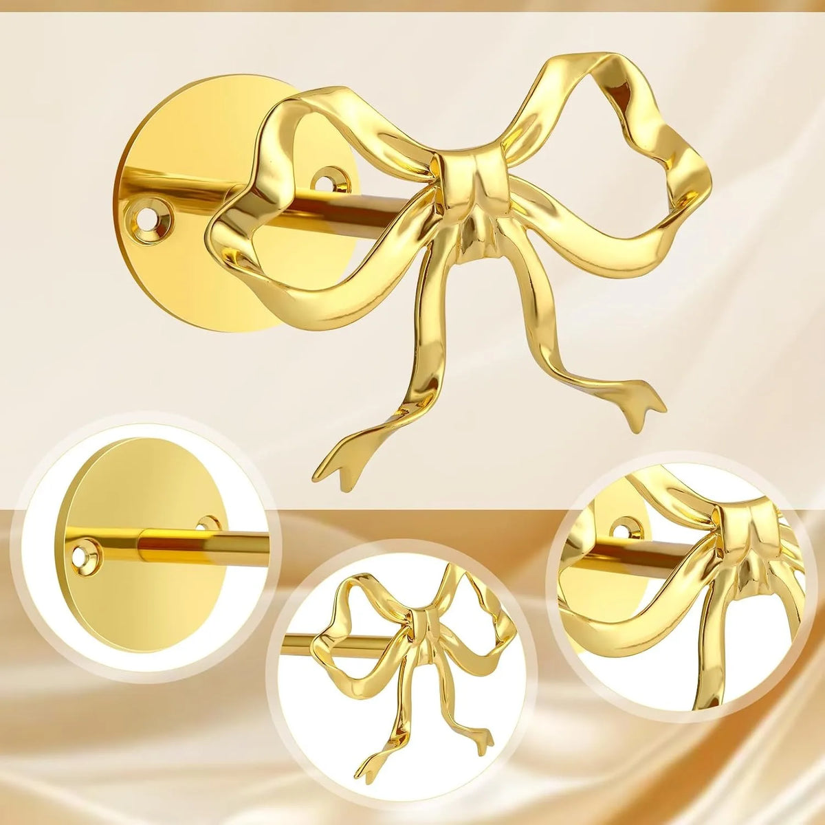attaches rideaux or forme nœud métal moderne vis tasseaux fixations élégantes anneaux boucles