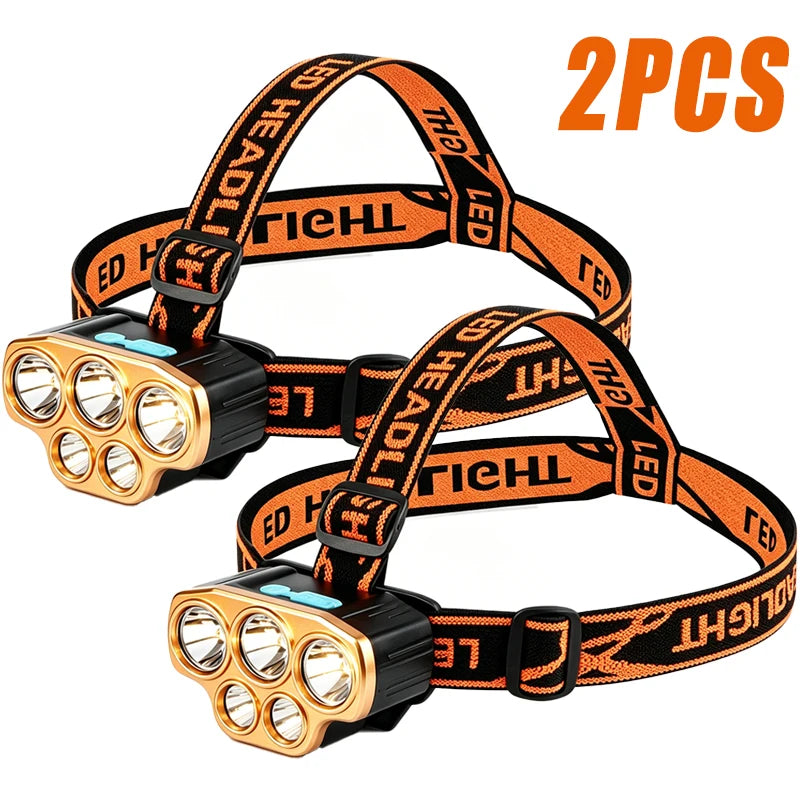 lampe frontale rechargeable led orange bande ajustable mode emergency camping