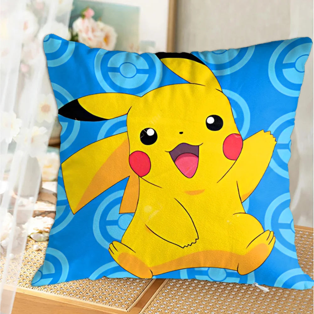 housse coussin carrée jaune motif pokemon pikachu décorative salon chambre lit enfant coton