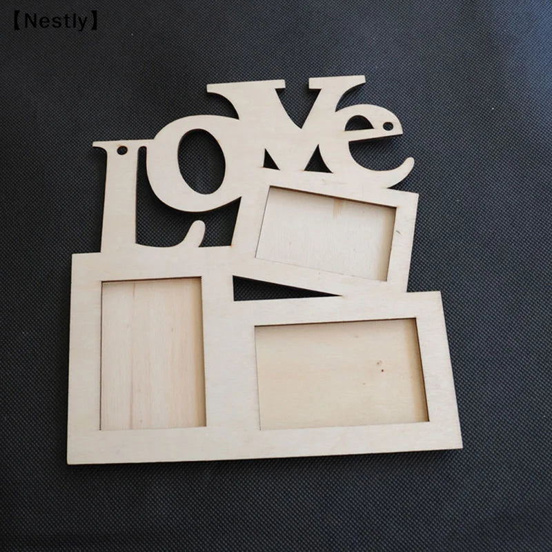 cadre photo mural bois love lettre moderne naturel sans fixation