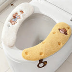 couvre siege toilette peluche blanc jaune imprimé chien doux decoratif anneaux métalliques salle bain