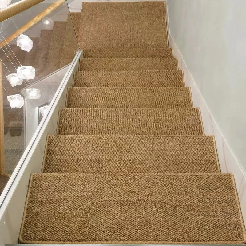 tapis d'escalier moderne antidérapant 15 pièces adhésif beige clair texture tissée polyester