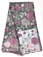 tissu dentelle africain floral brodé noir rouge vert rose violet 120cm 5mètres hautequalité translucide