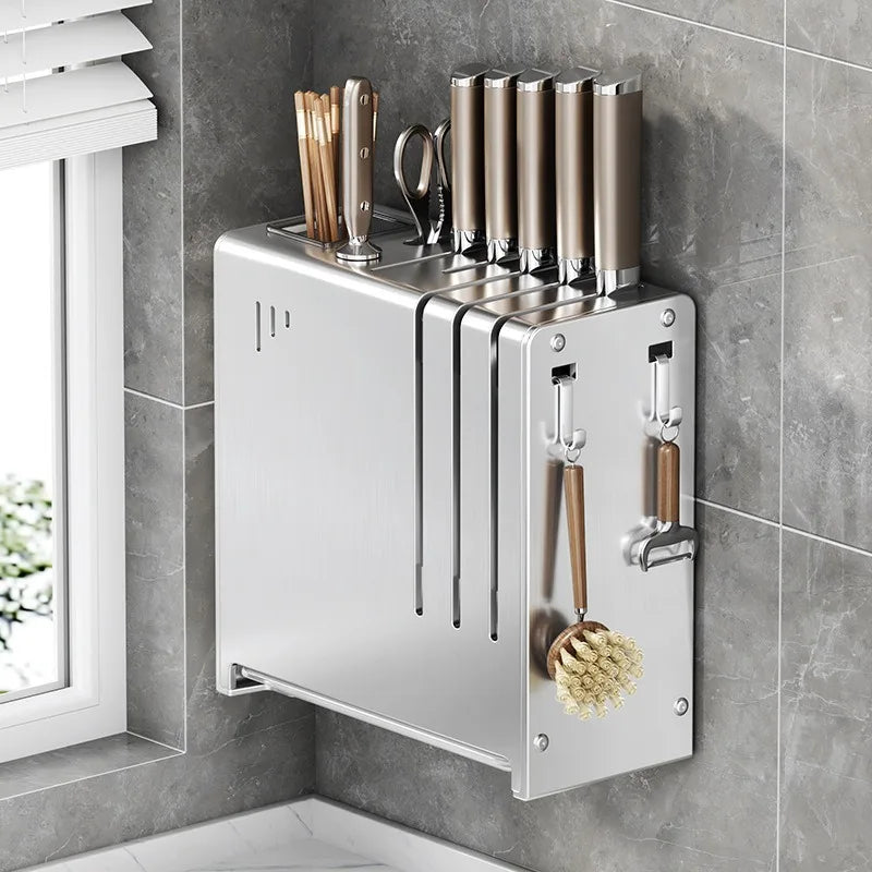 porte couteaux moderne bloc argenté fixe mur vis couteaux scie brosse étiquettes français