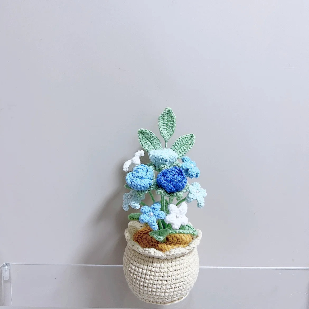 bouquet fleurs tricotées artificielles vert rose blanc bleu jaune artisanal intérieur decoration mariage anniversaire