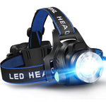 lampe frontale led rechargeable usb noir bleu rayures réglable haute luminosité emergency