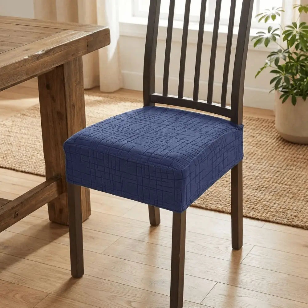 housses chaise moderne carreaux géométriques noir bleu marine gris clair polyester antidérapantes