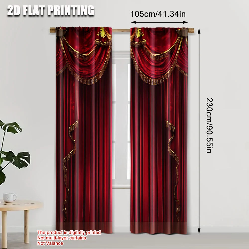 rideaux occultants rouge élégants franges dorées opaques moderne chambre salon pièces polyester