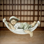 statue jardin résine enfant dormant hamac fille garçon beige blanc verte marron