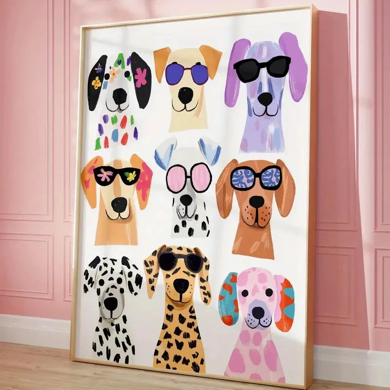 affiche moderne chiens lunettes multicolore sans cadre toile imprimée dimension 50x40cm 60x40cm 70x40cm pop