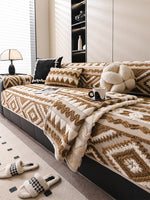 couvre lit moderne motif géométrique doux beige gris marron clair accueil lavable machine