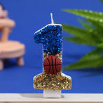bougies anniversaire forme chiffres bleu paillette doré rouge basket blanc paillettes motifs sportifs clips