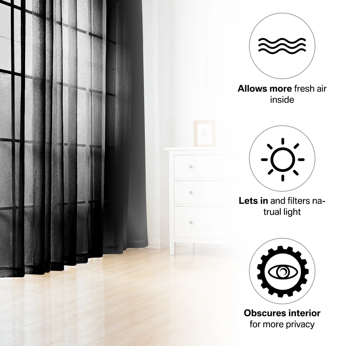 rideaux tulle noir plissé moderne translucides tringle rideaux 52po large
