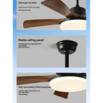 ventilateur moderne noir bois lampe led télécommande flux lumineux haute performance
