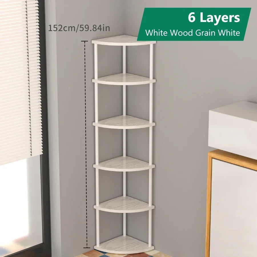 étagère angle bois moderne marron beige plateaux métal noire minimaliste compartments boîtes tissu