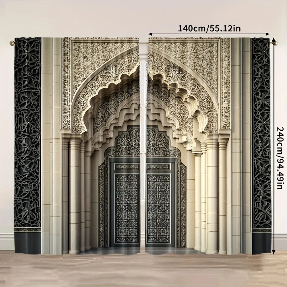 rideaux arc marocain motif architectural beige clair noir gris décoration maison islamique decoration opaque
