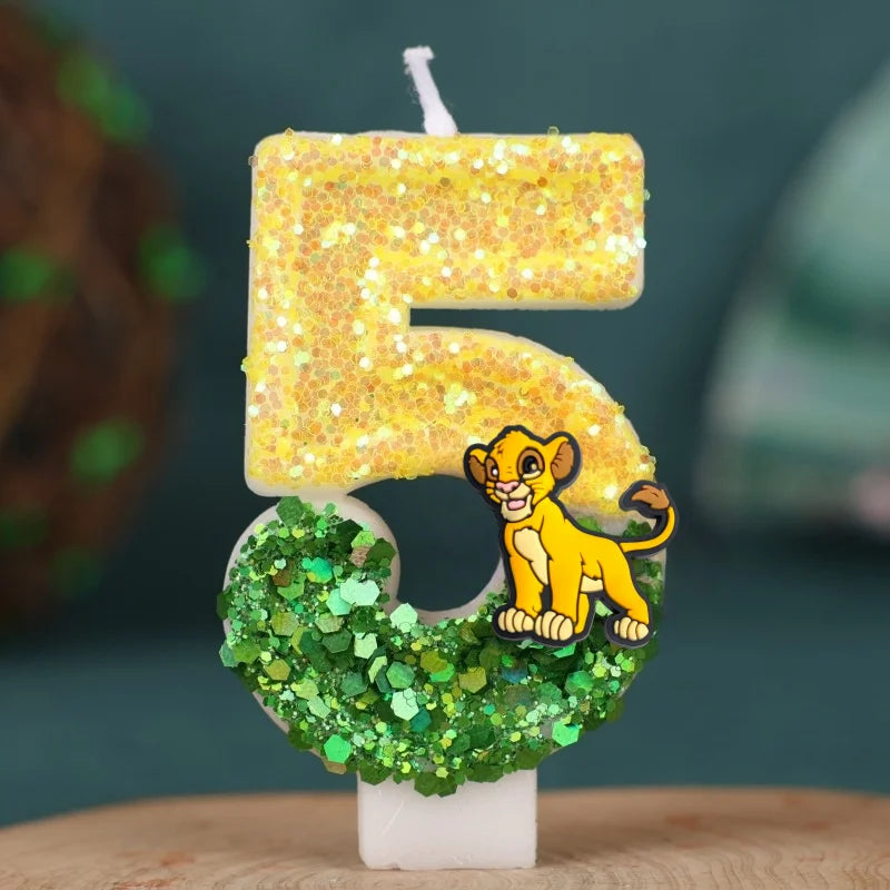 bougies numériques animales paillettes lion jaune vert anniversaire enfant festive