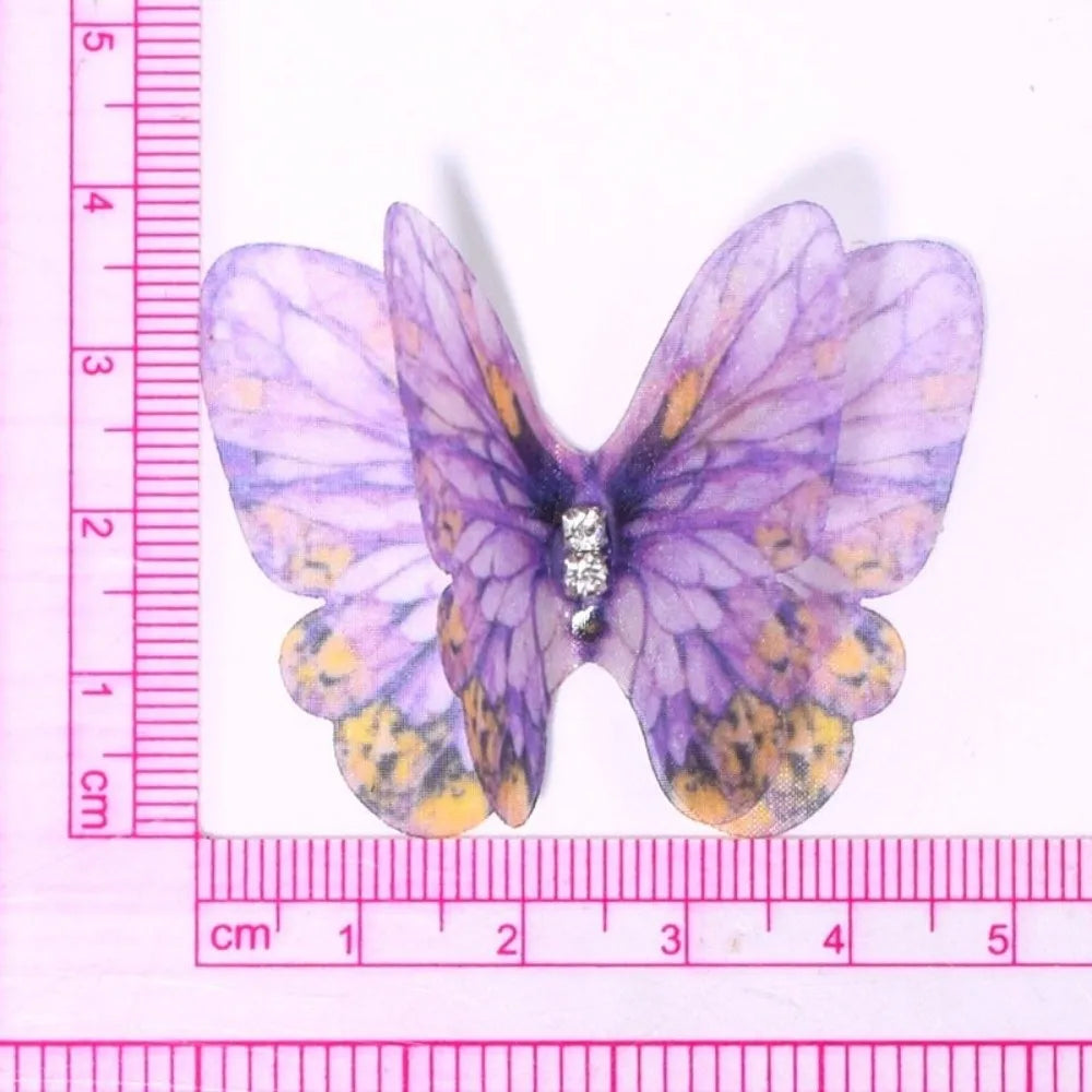 papillons artificiels clips couleur violet bleu vert rose orange imprimés semi transparents pack 50