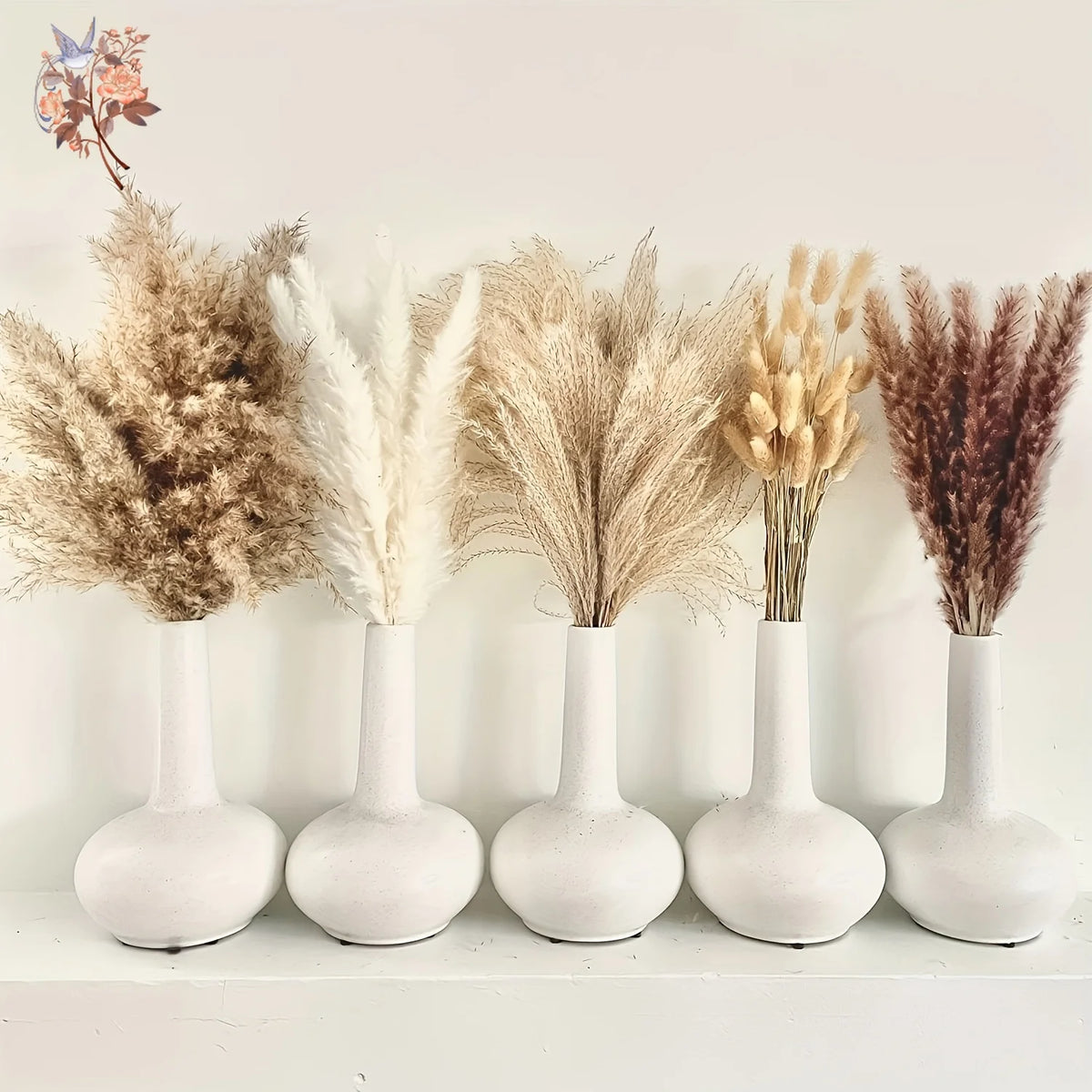 décoration boho bouquet pampas séchés beige crème anniversaire mariage table vase