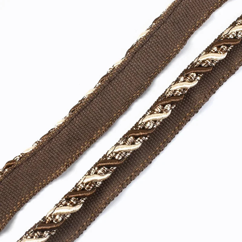 ruban décoratif tissé motifs dorés rouge marron bleu vert violet noir 7mm polyester classique