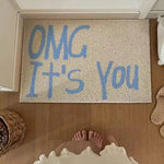 tapis d'entrée moderne lettres OMG It's You beige bleu anti slip extérieur couloir hall