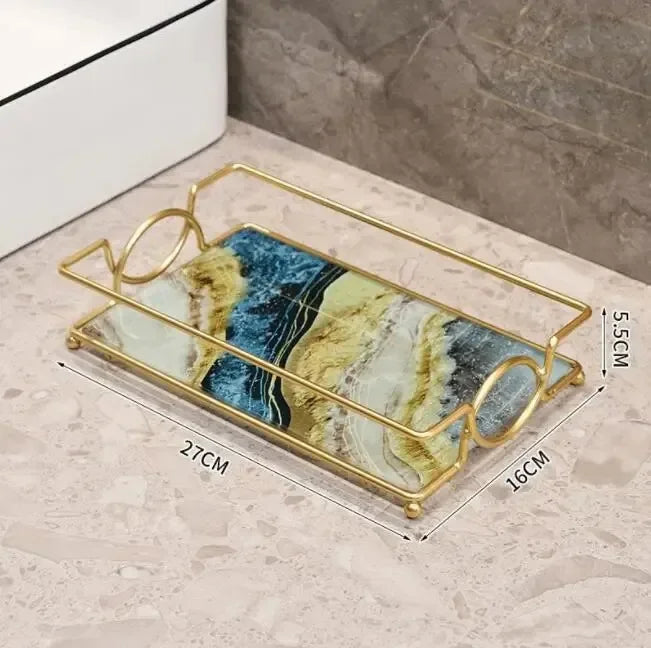 étagère murale adhésive or marbre moderne panneau verre métal cosmétique minimaliste