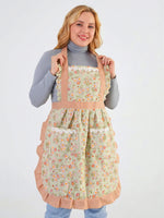 tablier cuisine toile fleurs petite pois gris rose vintage ajustable femmes