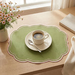 sets table vert olive rose brodé dimensions 42x30cm champêtre assiettes tasses couverts
