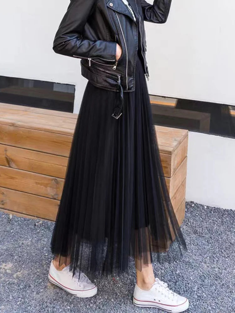 jupe plissée noire élégante jupe mi mollet classique jupe femme printemps été plissée opaque