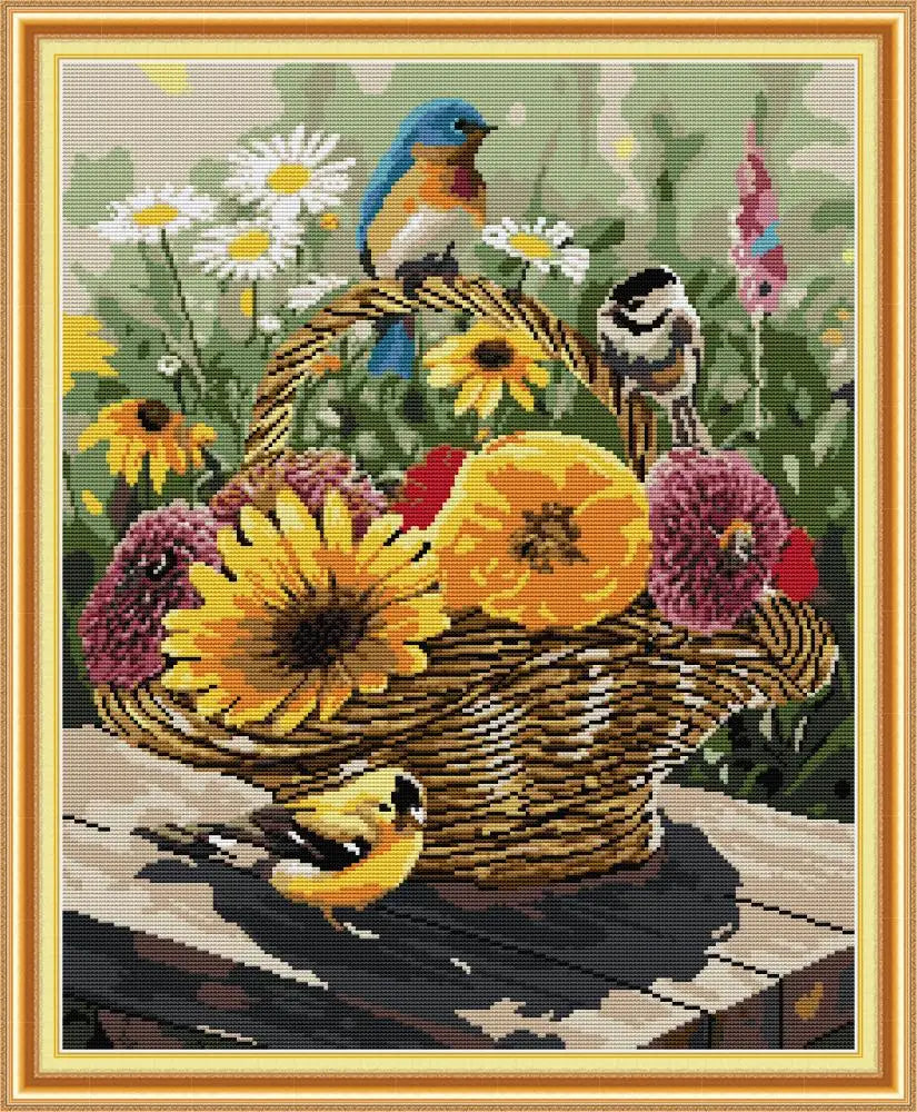 broderie point croix motif fleurs oiseaux 100 coton multicolore guide