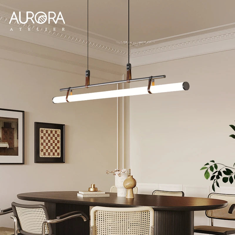 lampe suspendue moderne cuir marron noir suspension salon restaurant intérieur lumière décorative