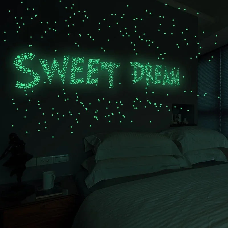 autocollants lumineux étoiles points vert fluo moderne mur adhésif chambre enfants decoration maison