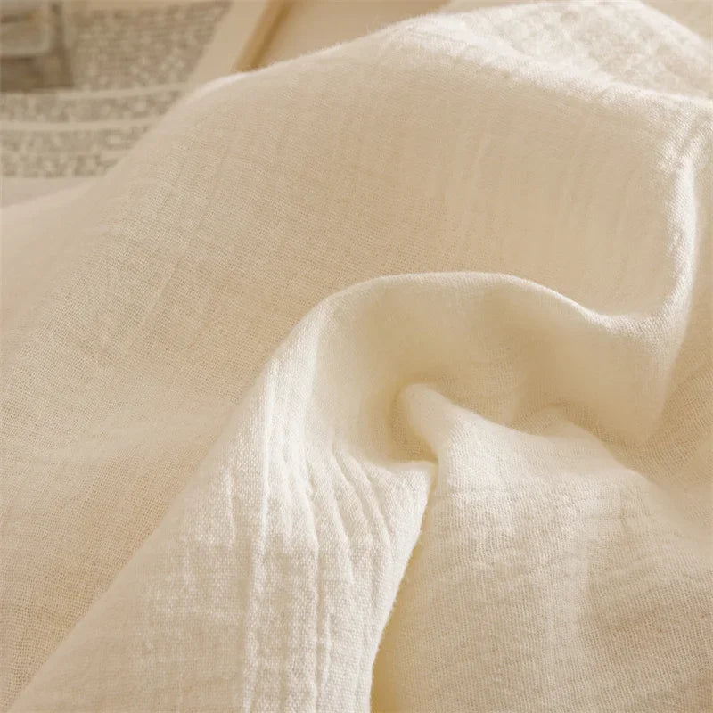 parure lit coton blanc cassé texture froissée housse couette drap taies oreiller