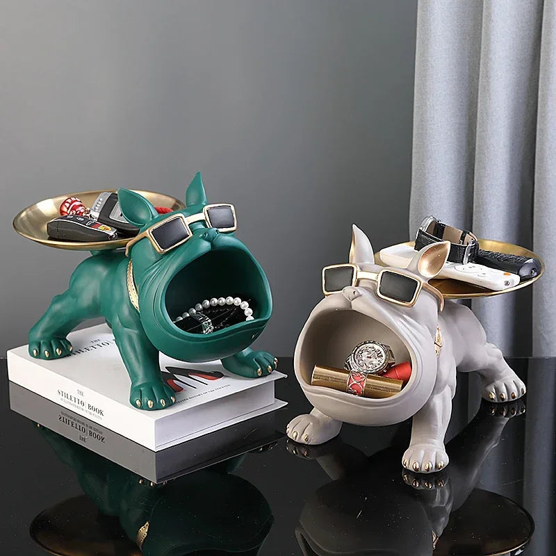 statue bulldog résine plateau rangement décoration maison lunettes collier moderne humoristique