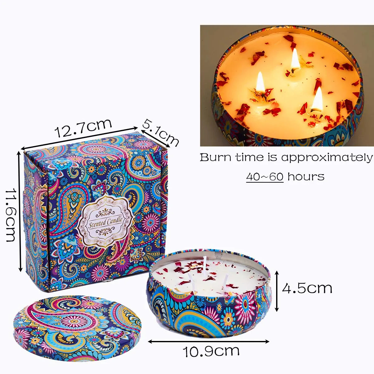 bougies parfumées boîte florale artistique motifs colorés cadeaux anniversaire mariage