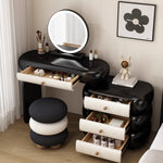 maquillage moderne commode tiroirs tabouret miroir noir blanc texture cuir