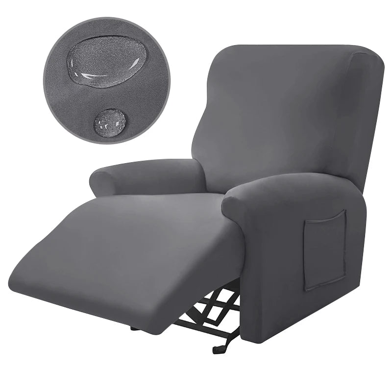 Housse fauteuil inclinable gris clair uni moderne adhésif poche respirante durable confortable hydrofuge lavable