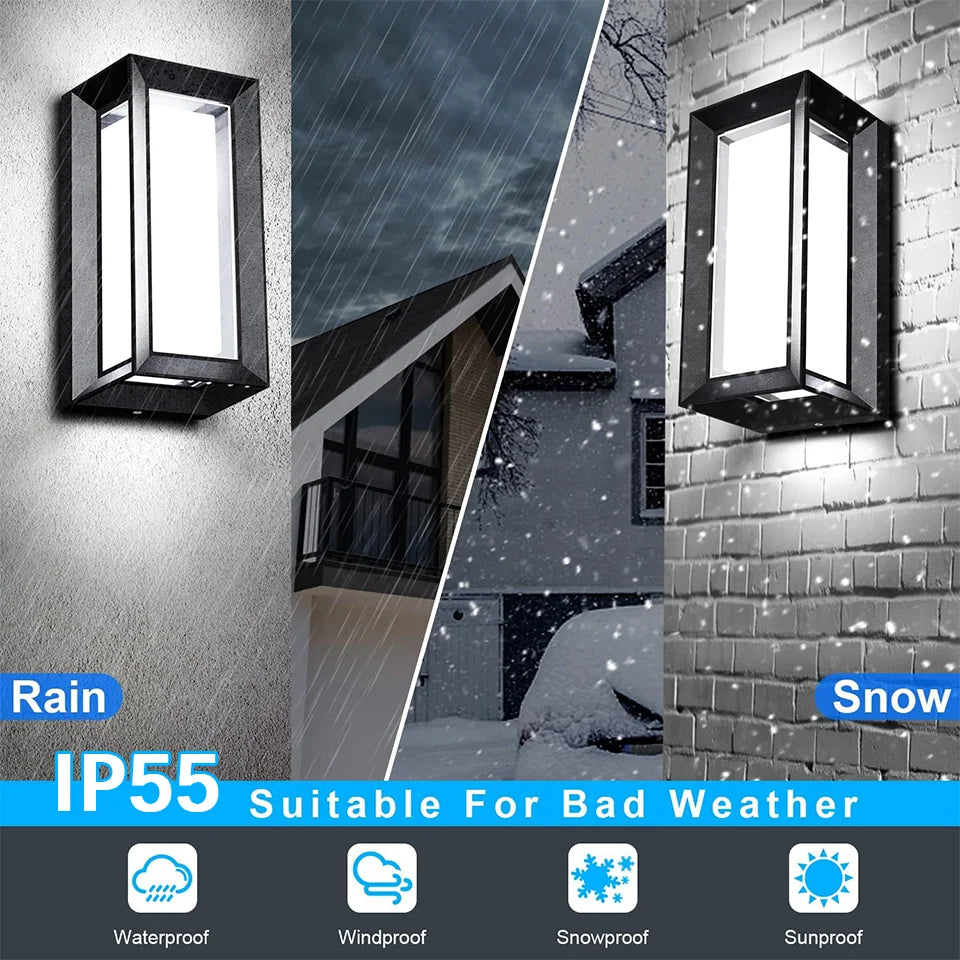 applique murale extérieure led moderne ip55 noir blanc verre transparent sensoriel 6000k 2700k