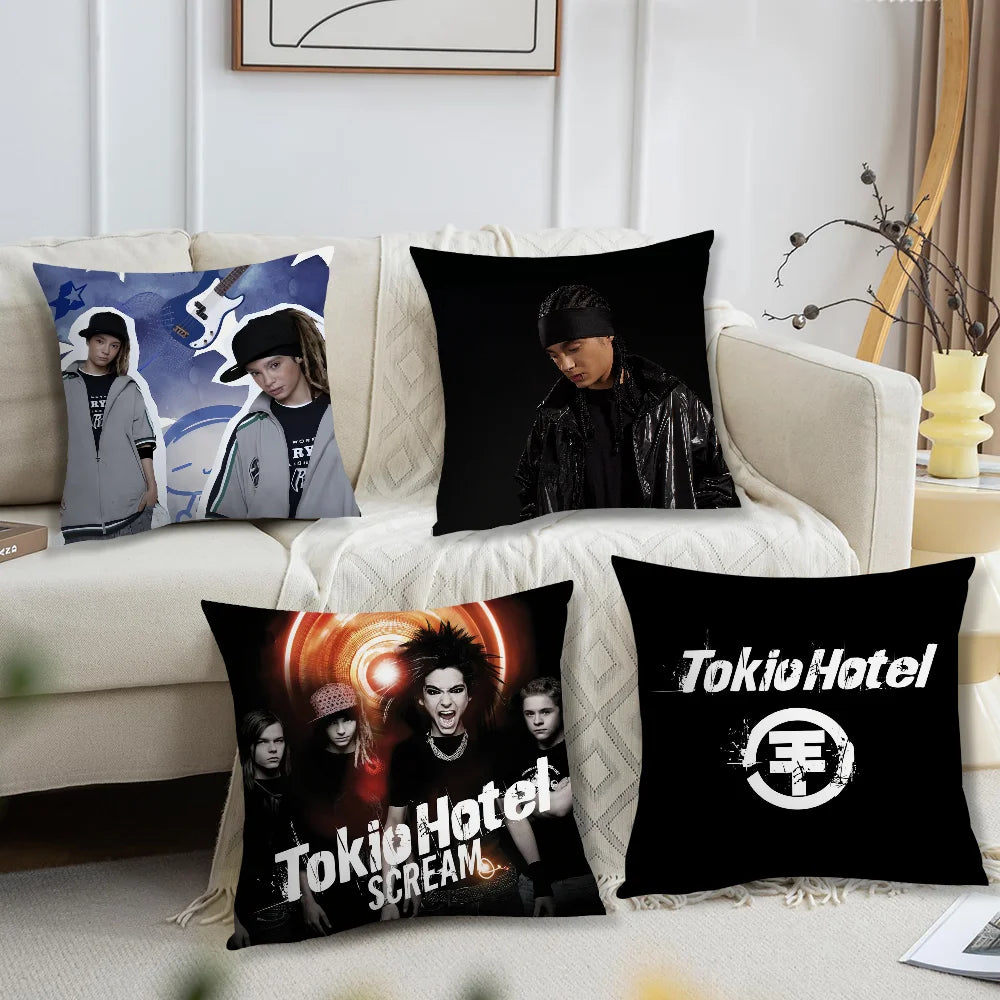 taie d'oreiller décorative noire motif groupe tokio coussin salon chambre moderne coton polyester