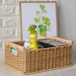 panier tressé naturel poignées bois rangement traditionnel respectueux environnement dimension 37x26cm
