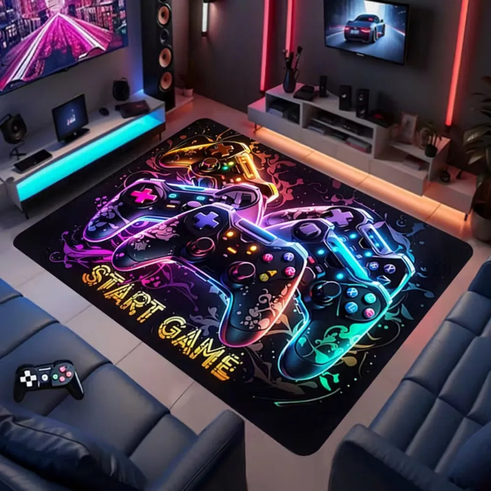 tapis moderne abstrait manettes jeu lettres start game let's play floral