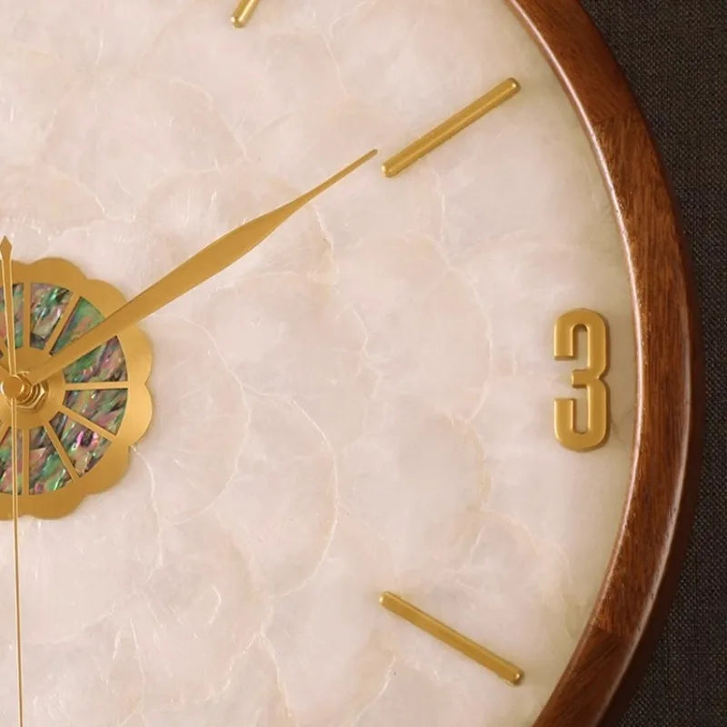 horloge murale moderne décoration salon marbre floral transparent numérique aiguille bois doré