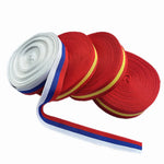 ruban polyester largeur 1.5cm 2cm rayures horizontales rouge jaune double face decoration artisanale sac