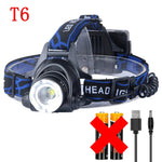 lampe frontale led rechargeable usb noir bleu rayures ajustable ceinture modes luminosité ipx4 water