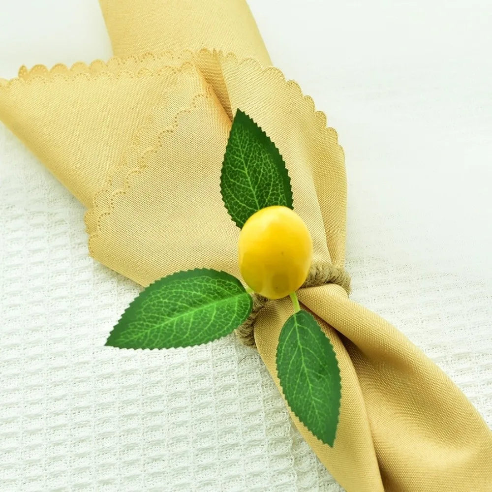 porte serviettes citron feuilles métal corde tressée bord festonné décoration table rustique 12cm haute