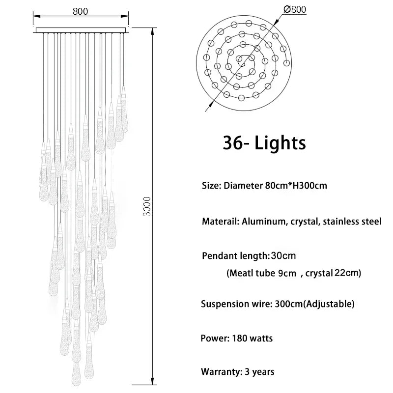 suspension lumineuse moderne cristal doré transparent gouttes verre led
